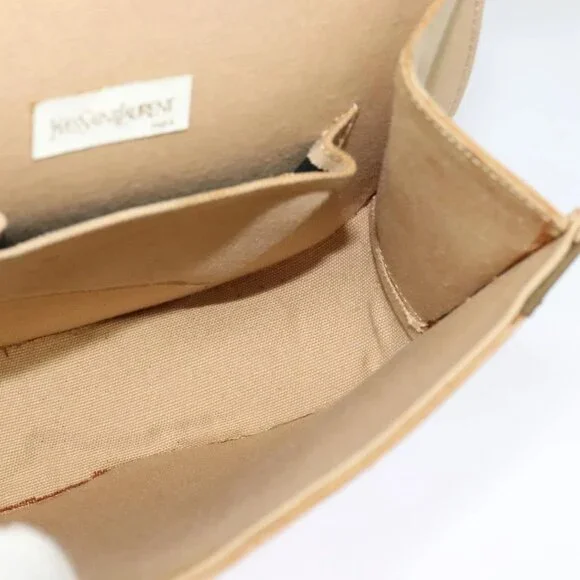SAINT LAURENT Shoulder Bag Canvas Leather Khaki Auth